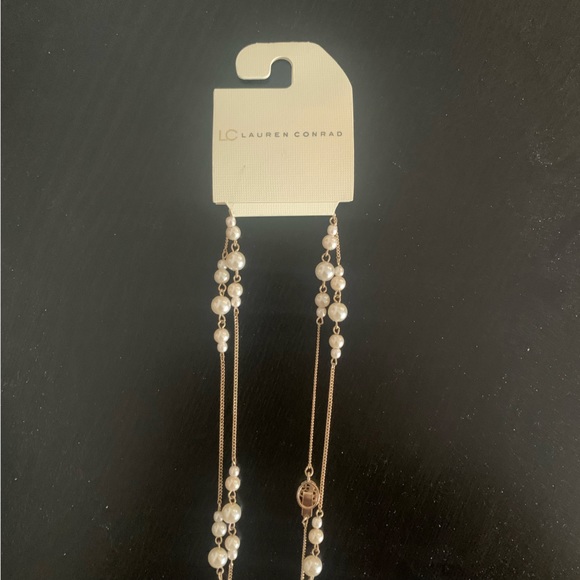 NWT LC Lauren Conrad Long Necklace Gold with Pearl-like accents - Picture 2 of 6